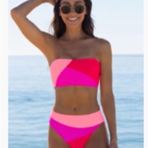 Colorblock Strapless Bikini Set